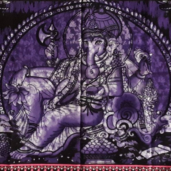 Hindu Ganesh Tapestry Wall Hanging Screen Printed Cotton 31.5" x 23" Unmounted - Picture 6 of 9